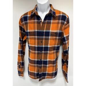 True Craft Men’s Sz Large Orange & Navy Plaid Flannel Button-Down Shirt